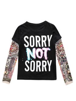 StylesILove Super Cool Unisex Kid Cotton T-shirt withk Mesh Tattoo Sleeve (130/6, Sorry Not Sorry)