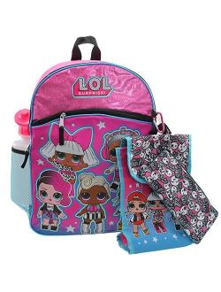 LOL Surprise 16" Backpack 5pc Set with Lunch Kit, Bottle, Pencil Case & Carabiner Clip