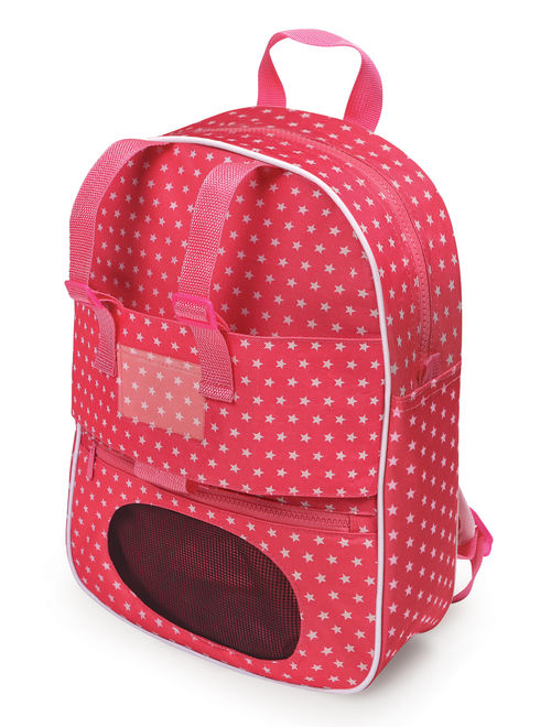 Badger Basket Doll Travel Backpack with Plush Friend Compartment - Pink/Star - Fits American Girl, My Life As & Most 18" Dolls