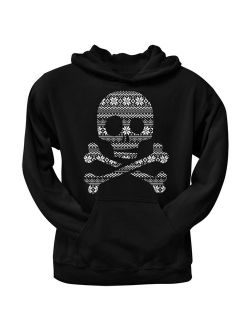 Skull & Crossbones Silhouette Ugly Christmas Sweater Black Adult Pullover Hoodie - Large