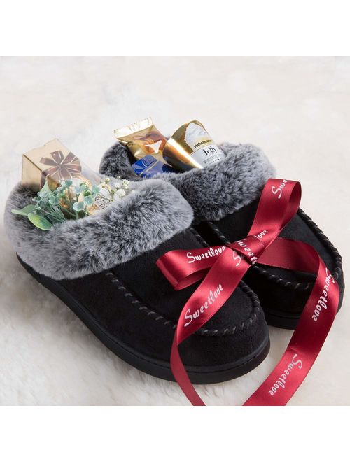 ULTRAIDEAS Women's Comfort Micro Suede Memory Foam Slippers Non Skid House Shoes w/Faux Fur Collar