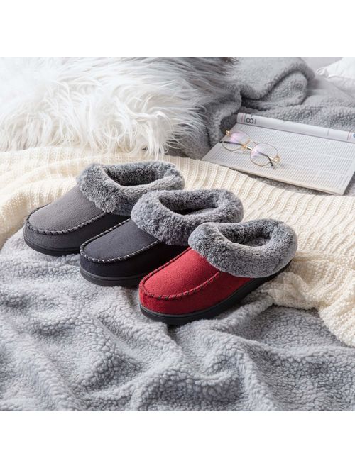 ULTRAIDEAS Women's Comfort Micro Suede Memory Foam Slippers Non Skid House Shoes w/Faux Fur Collar