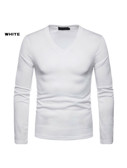 Mens Winter V-Neck T-shirt Long Sleeve Slim Fit Shirt Pullover Sweater Tops