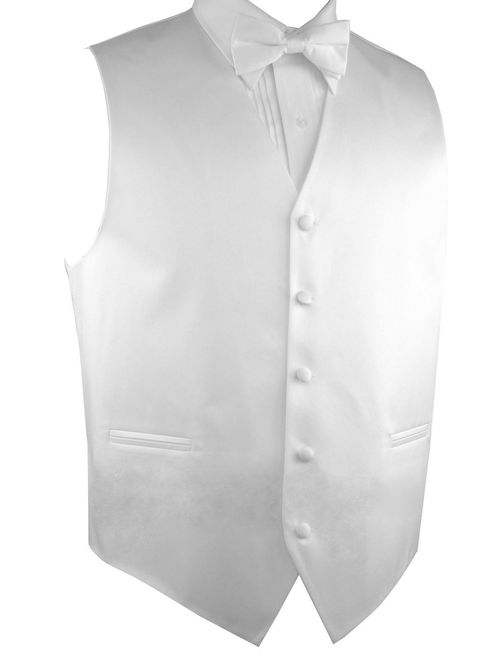 Neil Allyn 7-Piece Formal Tuxedo with Pleated Front Pants, Shirt, White Vest, Bow-Tie & Cuff Links. Prom, Wedding, Cruise