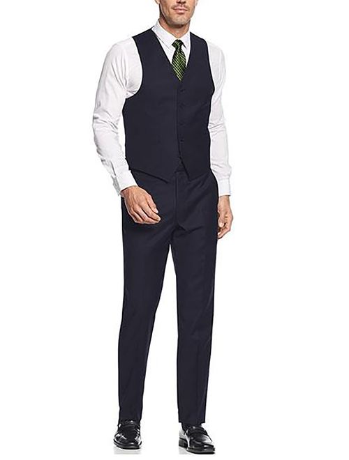 Alberto Nardoni Navy Suit Slim Skinny European Fit Vested 3 Pieces Suit Notch Lapel Side Vented