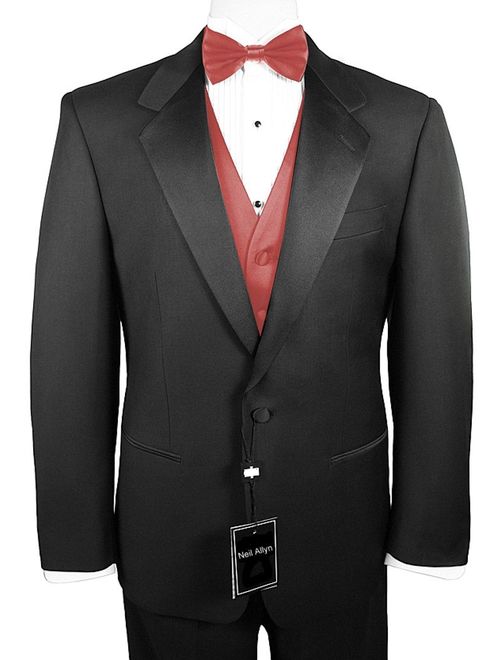 Neil Allyn 7-Piece Formal Tuxedo with Pleated Front Pants, Shirt, Coral Vest, Bow-Tie & Cuff Links. Prom, Wedding, Cruise