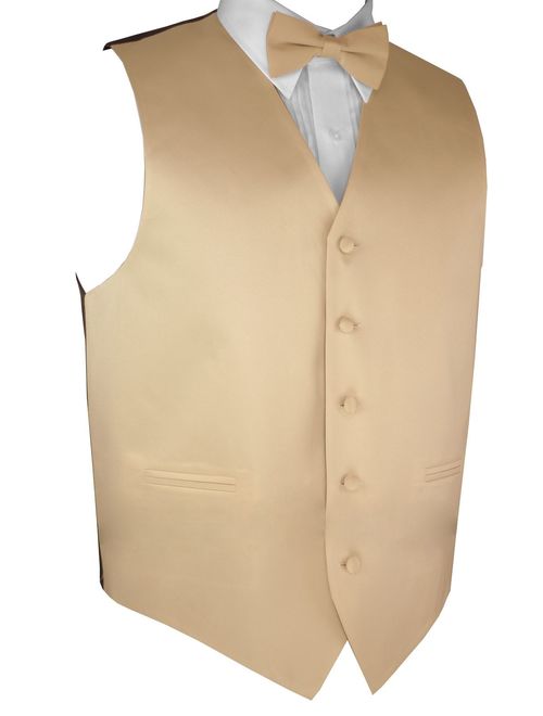 Neil Allyn 7-Piece Formal Tuxedo with Pleated Front Pants, Shirt, Champagne Vest, Bow-Tie & Cuff Links. Prom, Wedding, Cruise