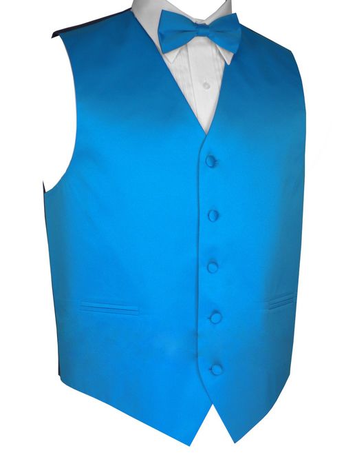 Neil Allyn 7-Piece Formal Tuxedo with Pleated Front Pants, Shirt, Blue Vest, Bow-Tie & Cuff Links. Prom, Wedding, Cruise