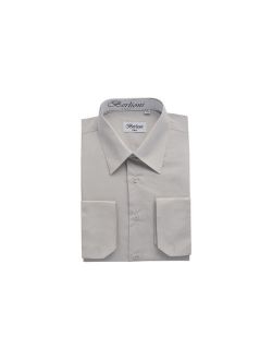 Italy Men's Premium Classic French Convertible Cuff Long Sleeve Dress Shirt Silver Small 32/33