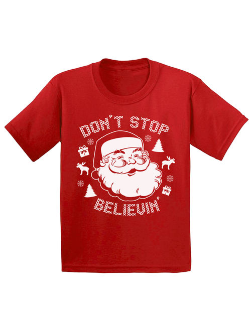 Awkward Styles Don't Stop Believin' Christmas Shirts for Kids Santa Claus Funny Kid's Christmas Holiday Shirt Christmas Gifts for Kids Don't Stop Believin' Santa Youth Xm