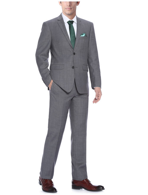 Verno Men's Solid Two Button Notch Lapel Classic Fit Wool Suit