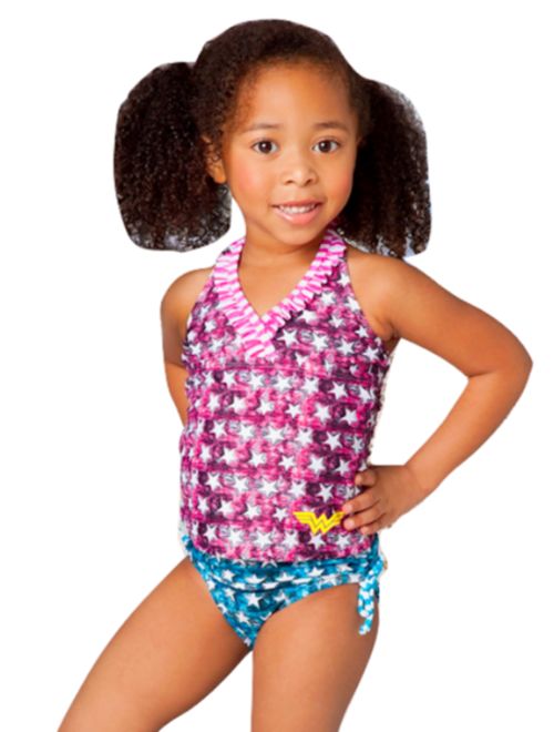 L C Boutique Girls Wonder Woman Swimsuit 2 Piece Tankini in Sizes 2T to 8