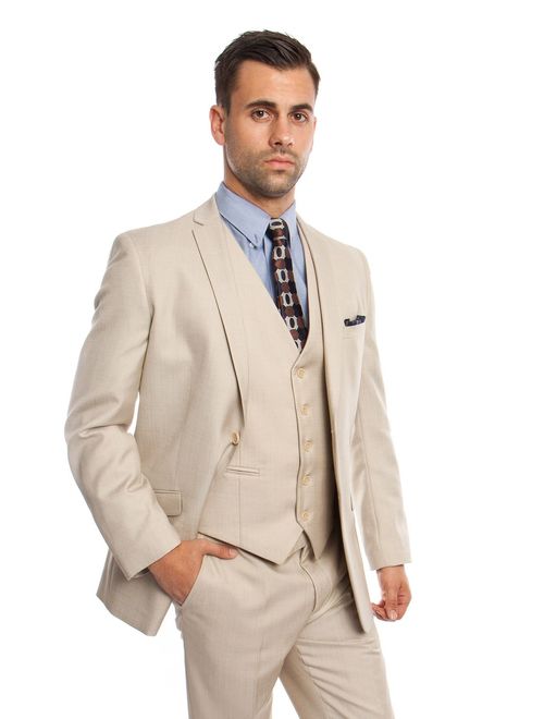 Mens Two Piece Textured Solid Tuxedo Suit With Matching Vest & Free Socks