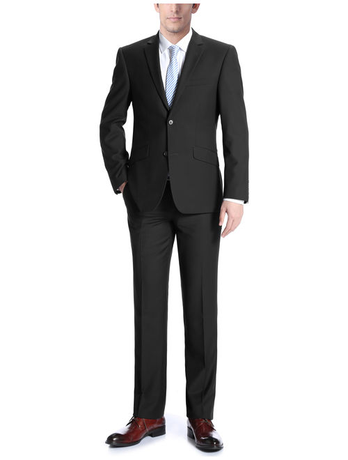 Verno Men's Two Button Suit Slim-Fit 100% Wool Suit