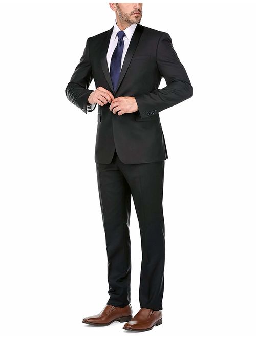 Verno Men's Slim Fit 2-Piece Black Shawl Lapel Tuxedo Evening Dinner Suit