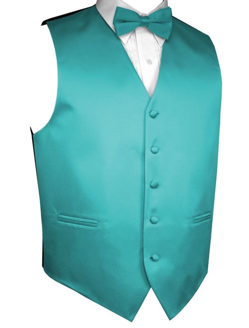 Neil Allyn 7-Piece Formal Tuxedo with Pleated Front Pants, Shirt, Teal Vest, Bow-Tie & Cuff Links. Prom, Wedding, Cruise