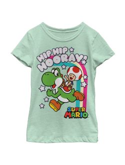Nintendo Girls' Hip Hip Hooray Yoshi and Toad T-Shirt