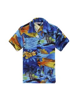 Boy Hawaiian Aloha Shirt in Blue Sunset Size 12