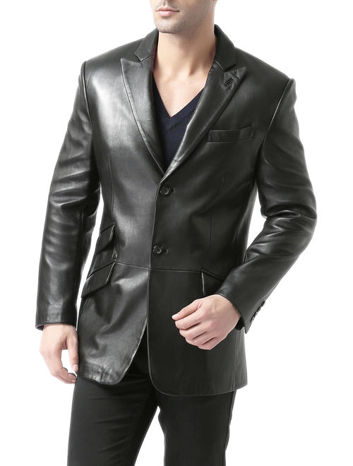BGSD Men's Noah 2-Button Lambskin Leather Blazer (Regular & Tall)