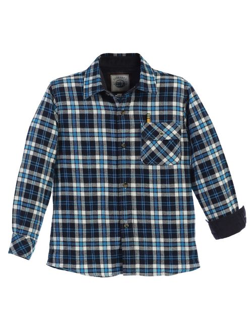Gioberti Big Boys Turquoise Black Corduroy Contrast Flannel Shirt 8-18