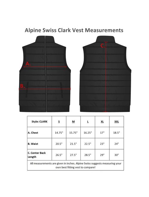 Alpine Swiss Mens Down Alternative Vest Jacket Lightweight Packable Puffer Vest