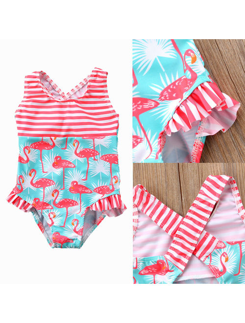 Kids Baby Girl Flamingo One Piece Bikini Tankini Swimsuit Bathing Suit Beachwear