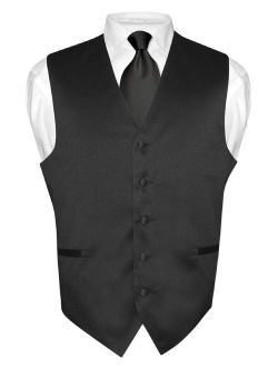 Men's Dress Vest & NeckTie Solid BLACK Color Neck Tie Set for Suit or Tuxedo