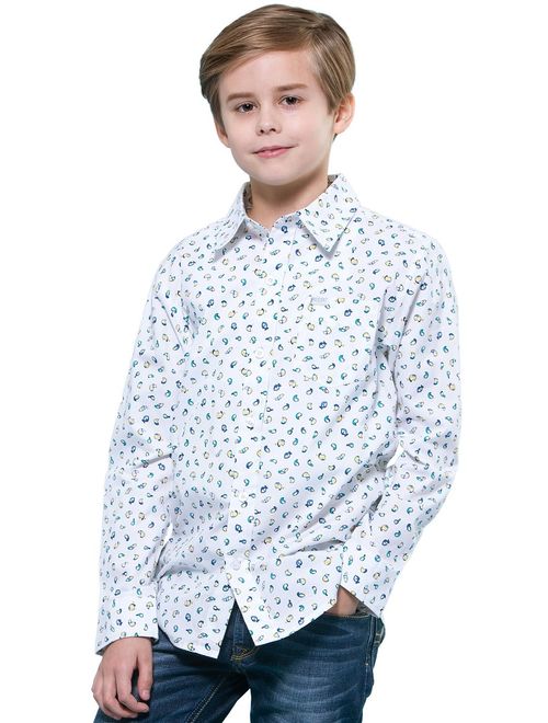 Leo&Lily boys Kids Casual Dressing Cotton Print Woven Button Down Shirts