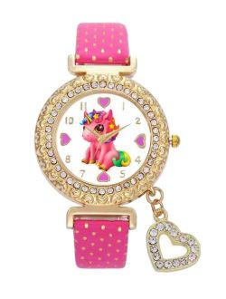 Lucky Baby Unicorn Stones Gold-Tone Analog Quartz Wrist Charm Watch for Girls . Birthday New Year Christmas Best Gift
