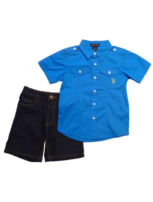 U.S. Polo Assn. Toddler Boys Blue Button-Up Shirt & Denim Shorts Set