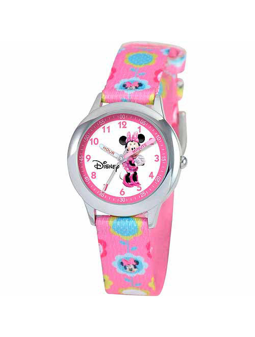 Minnie Mouse Girls' Stainless Steel Watch, Pink Strap