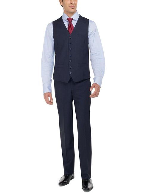 LN LUCIANO NATAZZI Men's Two Button Bird's Eye 3 Piece Modern Fit Vested Suit French Blue