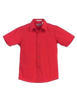 Little Boys Red Solid Color Button Down Short Sleeved Shirt
