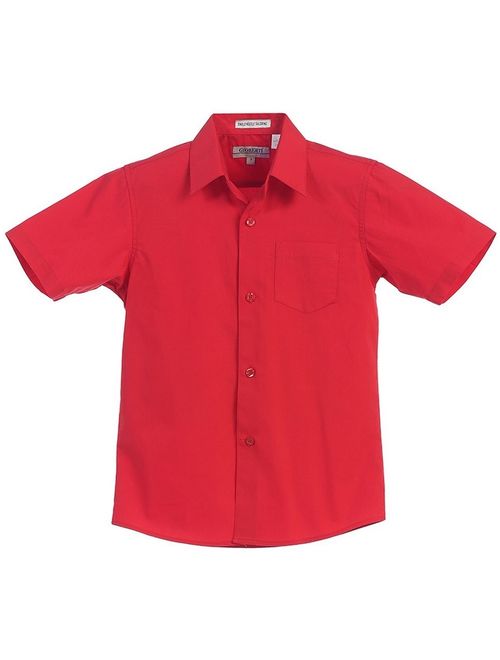 Gioberti Little Boys Red Solid Color Button Down Short Sleeved Shirt