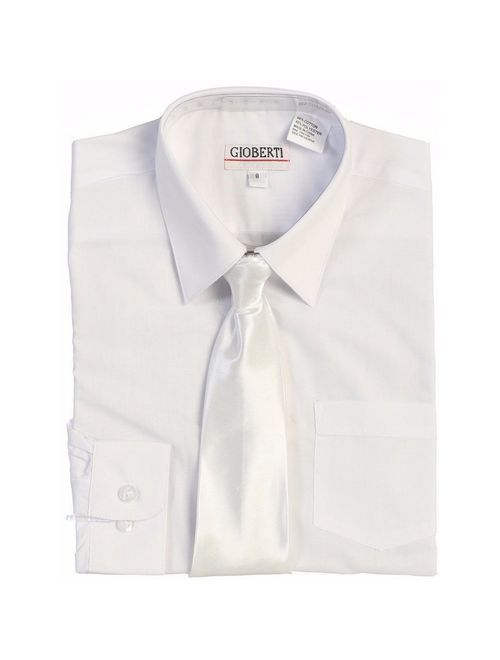 Gioberti Little Boys White Solid Color Shirt Tie Formal 2 Piece Set