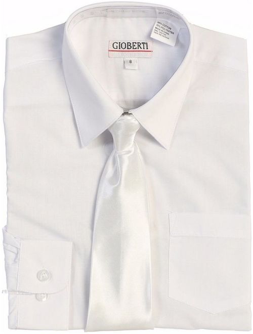 Gioberti Little Boys White Solid Color Shirt Tie Formal 2 Piece Set