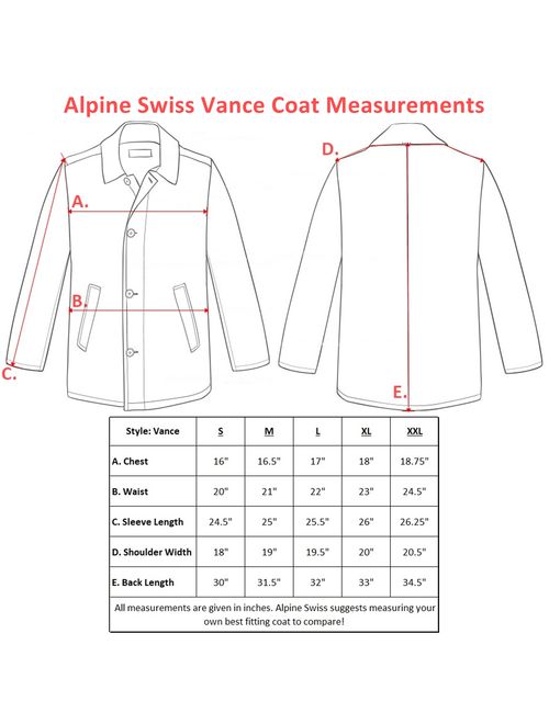 Alpine Swiss Vance Mens Jacket Wool Blend Button Up Coat Dress Car Coat Blazer