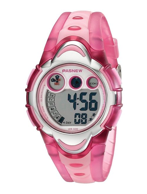 Children Sport Watch LED Digital Display Wrist Watch 30M Water Resistant Watch Color:Pink