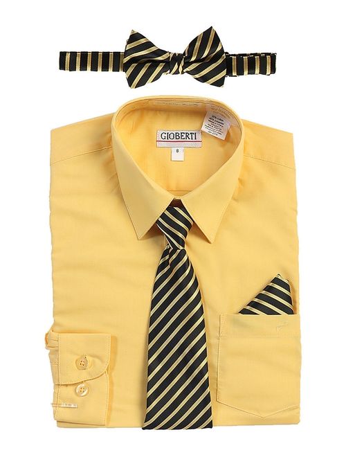 Gioberti Little Boys Banana Shirt Necktie Bow Tie Pocket Square 4 Pc Set