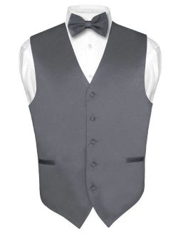 Men's Dress Vest & BowTie Solid CHARCOAL GREY Color Bow Tie Set for Suit or Tux