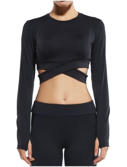 Women's Yoga Gym Crop Top Compression Workout Athletic Long Sleeve Shirt