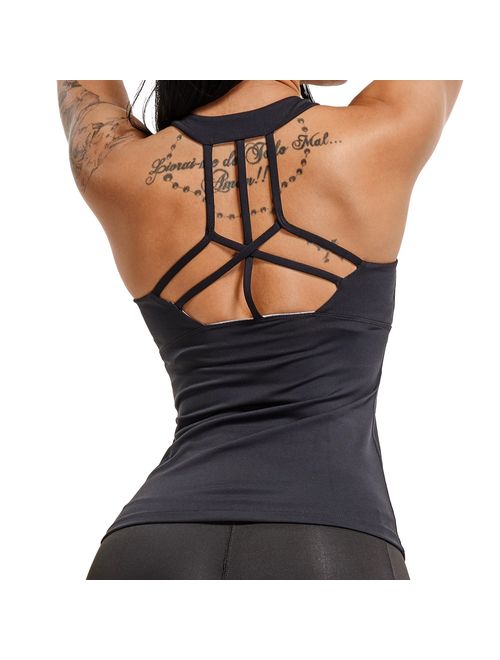 YOFIT Sexy Yoga Tank Tops Backless Vest Removable Pad Open Back Workout Sleeveless Shirts