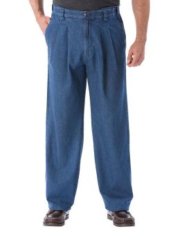 Kingsize Men's Big and Tall Relaxed Fit Comfort Waist Pleat-front Expandable Jeans