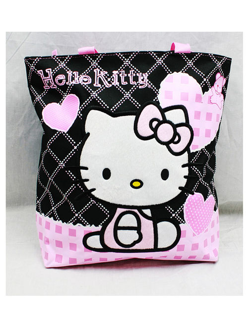 Tote Bag - Hello Kitty - Black Heart Checker New Gifts Girls Hand Purse 81587