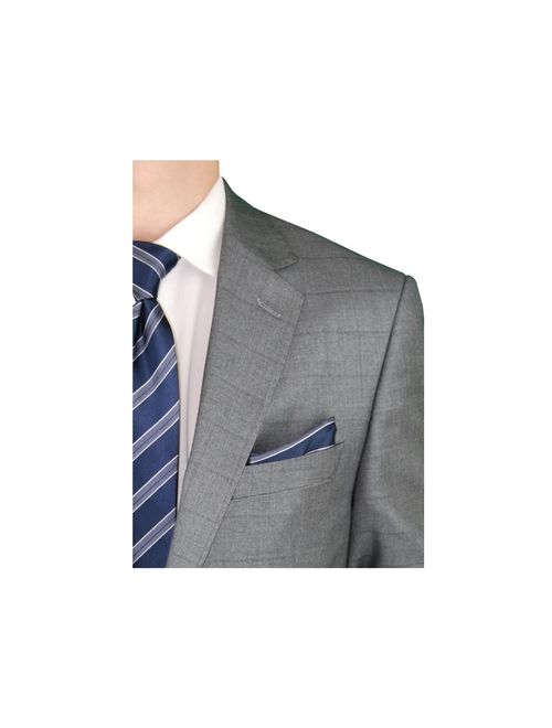 Salvatore Exte Men's Suit Two Button Blazer Plus Flat Front Pants Gray Windowpane