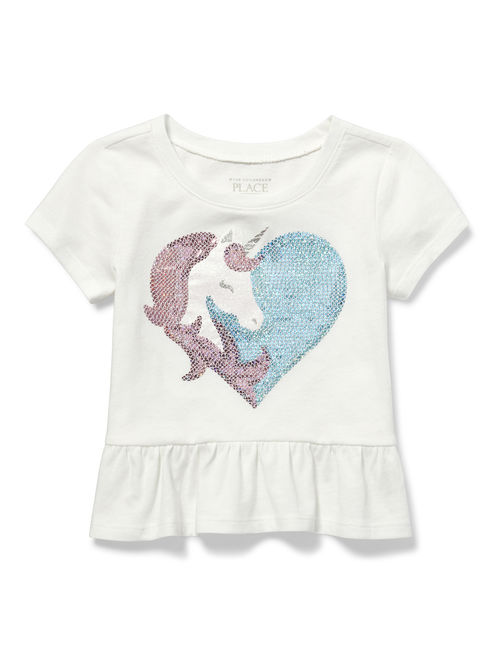 The Children's Place Short Sleeve Unicorn Heart Graphic Ruffle T-Shirt (Baby Girls & Toddler Girls)