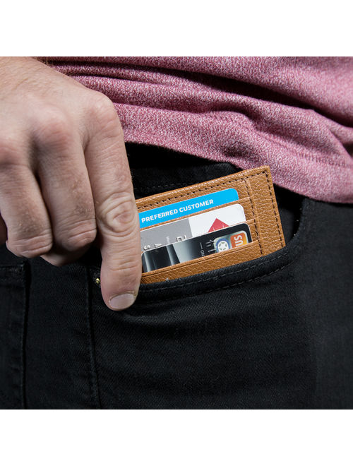 Vegan Leather RFID Blocking Credit Card Holder Slim Front Pocket Wallets for Men