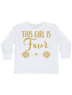 4th Birthday Gold 4 Year Old Party Girls Toddler Long Sleeve T-Shirt