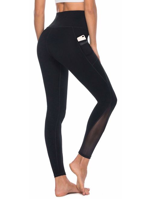 AFITNE Women's High Waist Mesh Yoga Leggings with Side Pockets, Tummy Control Workout Squat-Proof Yoga Pants