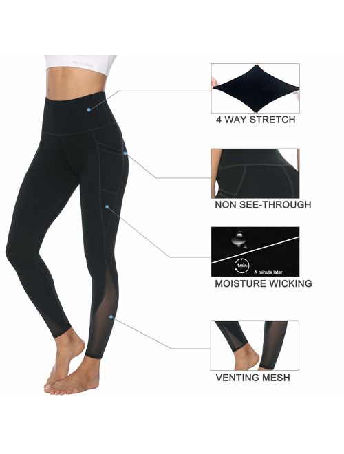 AFITNE Women's High Waist Mesh Yoga Leggings with Side Pockets, Tummy Control Workout Squat-Proof Yoga Pants